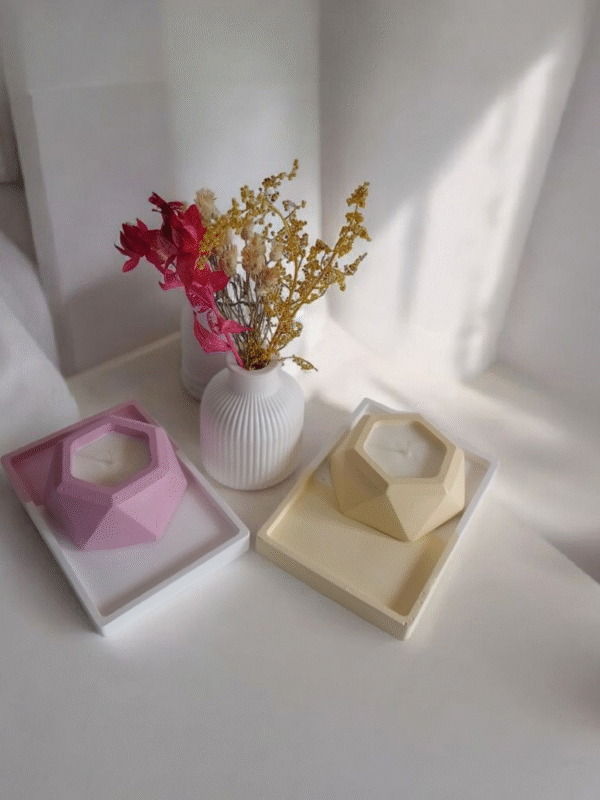 cuenco hexagonal con vela aromática