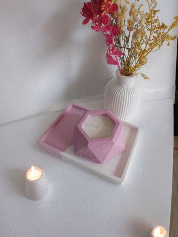 cuenco hexagonal con vela aromática